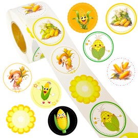 ATSMOICY 500 PCS Corn Labels Roll Stickers - Fruits Vegetables Yellow Birthday Party Supplies Decorations Favors Dessert Chocolate Candy School Prizes Stickers