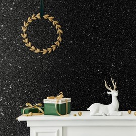 CHIHUT Black Glitter Contact Paper 15.7''x236'' Self Adhesive Black Glitter Wallpaper Roll Removable Glitter Fabric Wall Paper Sparkle Peel and Stick Wallpaper Decorative for Bedroom Accent Walls