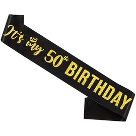 It’s My 50th Birthday Sash,50th Birthday Sash for Women,Glitter Letter 50th Birthday Sash for Girls,Happy 50th Birthday Party Decorations,Black and Gold