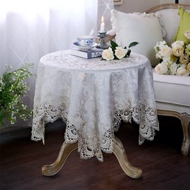 ARTABLE Lace Small Table Cloth Fall Christmas Macrame Tablecloth Table Topper for Thanksgiving Outdoor Farmhouse Rustic Kitchen Party Birthday Picnic (Stone, 43 x 43 Inch Square)