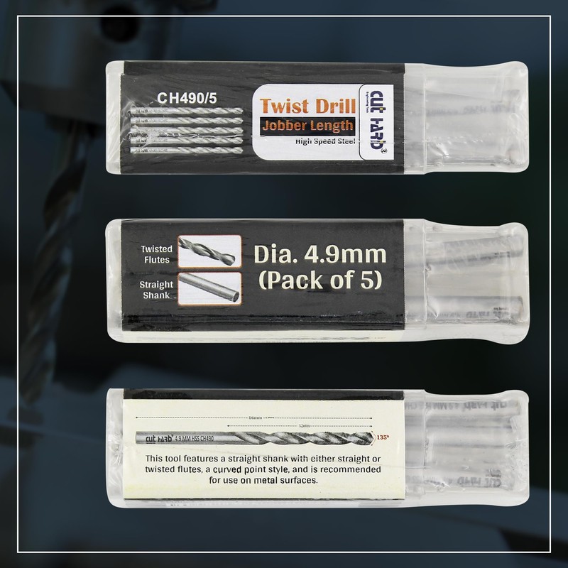 CUTHARD 4.9 mm, Pack of 5, HSS Jobber Drill, Straight