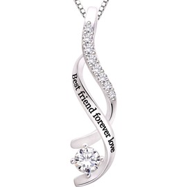 ALOV Jewelry Sterling Silver Best friend forever love Cubic Zirconia Pendant Necklace