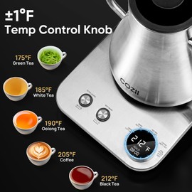 COZII Gooseneck Electric Kettle with Temperature Control, 24H Keep Warm Pour Over Kettle for Coffee & Tea,±1℉ Temperature Control 1200W Quick Heating Water Boiler with 50pcs Coffee Filter,0.9L