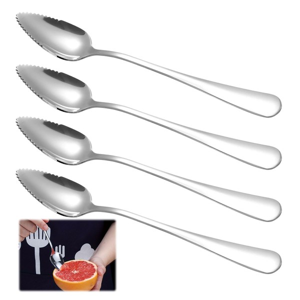 Stainless Steel Grapefruit Spoons,4 PCS Grapefruit Utensils,Silver Dessert Spoon with