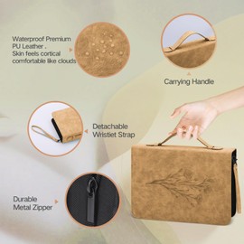 MOSLA PU Leather Bible Covers Case for Men Women Bible Case Large Waterproof Bible Protective with Handle, Bible Carrier Tote Bags with Christian Bible Accessories Gifts (Brown 14#, M)