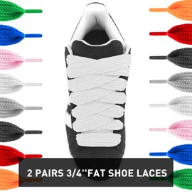 UamGlsob 2 Pairs 3/4''(2cm) Fat Flat Shoe Laces, 39''-63'' Length Flat Thick Wide Shoelaces, Jumbo Shoe Strings Replacement Laces for Skate Shoes (Black+White, 54''/140cm)