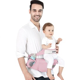 SONARIN Hipseat Baby Carrier,Ergonomic Waist Stool Seat Pure Cotton Hip Seat Carrier with Safety Belt Protection & Single Shoulder Strap,Multi Positions for Infant Toddler Child(Pink)