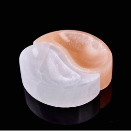CNYANFEI 4” Yin Yang Selenite Bowl Fish Shape White Selenite Orange Selenite Charging Bowl Natural Crystal Stone Bowl for Home Decor Crystal Grid Feng Shui Gift