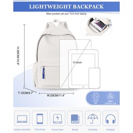 School Backpack for Teen Girls,Simple School Book Bag Waterproof High School Backpack for Boy Middle Student Bookbag College Backpack for Women Men Casual Daypack Travel Aesthetic Backpacks White