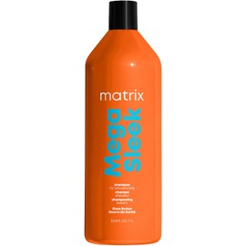 Matrix Mega Sleek Shampoo Shampoo anti-frizz para rebelde o con frizz Combate el encrespamiento, suaviza y aumenta el brillo Formulado con manteca de karité 1L