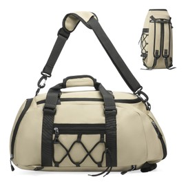 SUIKIHUM Unisex Travel Duffle Bag for Men Women, Waterproof Gym Bag with Shoe Compartment & Football Compartment, 32L Carry on Bag for Sports & Fitness, Khaki