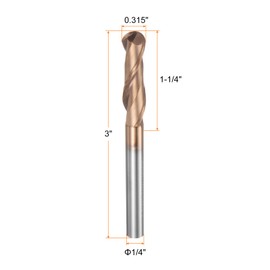 sourcing map 4 Pcs Ball Nose End Mill 2 Flute 0.315" Diameter 1/4" Shank Tungsten Carbide Spiral CNC Router Bits 1-1/4" Cutting Length Single End Ball Cutting Tool for Carving Engraving