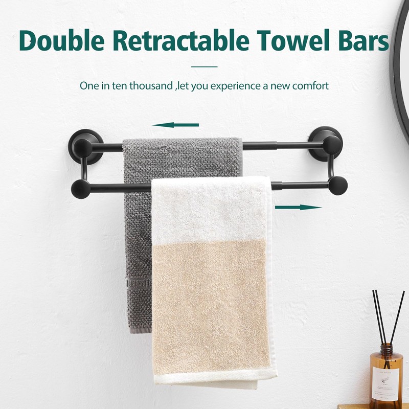 Hoimpro Adjustable Retractable 15-27 Inches Stainless Steel Bathroom Towel Bar,