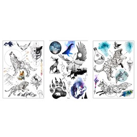Lion Tattoo Fox Tattoo Owl Tattoo Mountains Tattoos Fake Tattoos 3 Sheets Set Earth 3