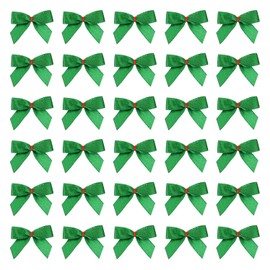 MECCANIXITY 60 Pcs Mini Ribbon Bow 1.2" Mini Fabric Satin Ribbon Flower Bows for Craft DIY Sewing Wedding Birthday Party, Green