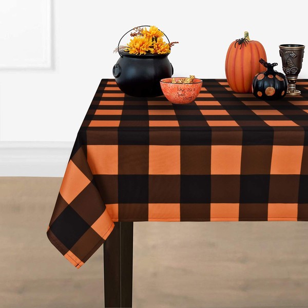 ASPMIZ Halloween Tablecloth, Plaid Checkered Table Cloth, Orange and Black