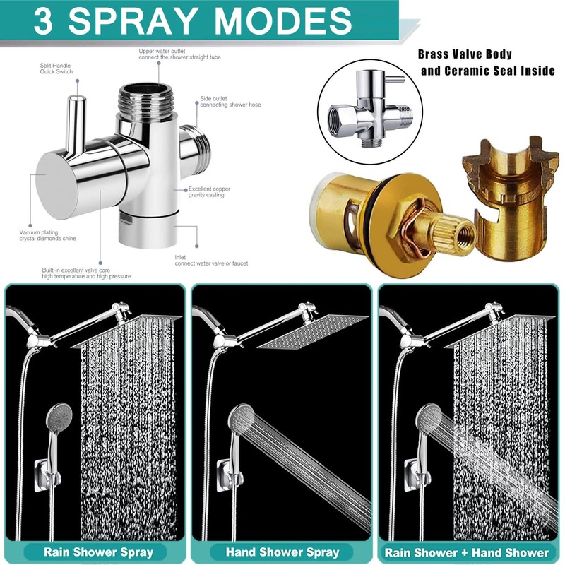 10'' Rain High Pressure Shower Head with 5 Settings Handheld