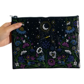 Blue Q Zipper Pouch, Starry Garden. Made from 95% Recycled Material, Chunky Sturdy Zipper, Easy-to-Wipe-Clean, Great for Organizing a Larger Bag. 7.25" h x 9.5" w