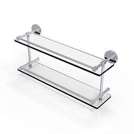 Allied Brass P1000-2/22-GAL-PC P 1000 2 Gal Inch Tempered Double Gallery Rail Glass Shelf, 22 Inch, Polished Chrome