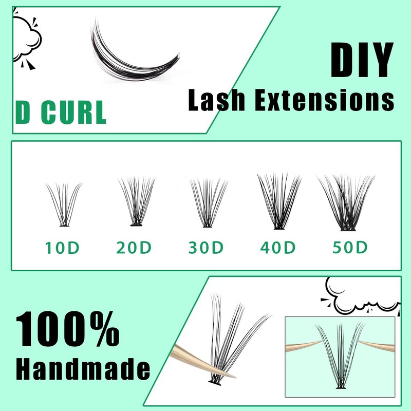 Bodermincer Lash Extension 240pcs D Curl 20D Cluster Individual Cluster