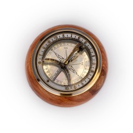 NKlaus Sundial Compass Made of Antique Brass on Wooden Base 11 cm Pocket Compass Maritime 11678