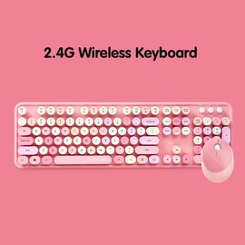 Mofii Wireless Keyboard and Mouse Combo,2.4G USB Multi-Color Cute Full Size Keyboard and Optical Mice Set for Computer Desktop PC Laptop (Pink-Mixed)……