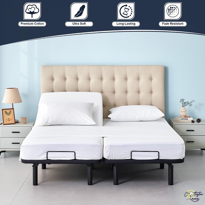 Cottington Lane Split Queen Sheets Sets for Adjustable Bed, Premium