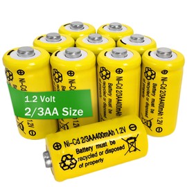 10 Pcs 2/3AA Size NICD Rechargeable Batteries,1.2V 400mah Button-Top Battery for Solar Lights, Landscape Light (1.18 * 0.55 inch, Shorter Than AA Size)