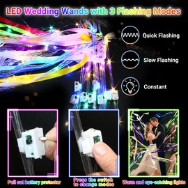 YOFOBU 30PCS Light Up Wands,Wedding Wands Ribbon Streamers with 3 Colorful Flashing Modes,LED Silk Fairy Wands with Bells for Wedding Party Favors,Easter,July 4th,Birthday Decor