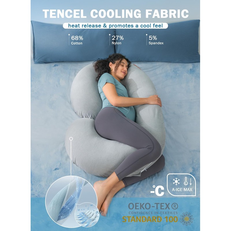 INSEN Cooling Pregnancy Pillow, Maternity Pillow with Soft Tencel Cover,C