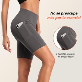 CXJYSD Pantalones Cortos Deportivos Mujer De Yoga, Cintura Alta Push Up, Bolsillos Laterales, Gris, Talla G