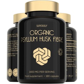 Organic Psyllium Husks Capsules 1400mg - Fibre Supplement for Men & Women - Pure Psyllium Husk Powder - 180 Tablets - High in Soluble Fiber - Certified Organic - Natural Prebiotic from Ispaghula Husk