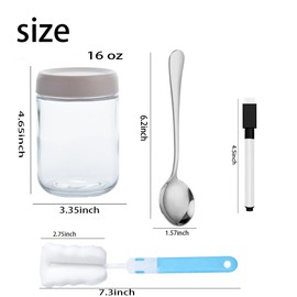 Nimrobry Glass Overnight Oats Containers, 6 Pack 16oz Wide Mouth Mason Jars with 6 Airtight Lids, 6 Spoons, a Marker and a Brush for Fruit Cereal Suger Milk Salad Yogurt Storage (6)