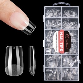 Quaferen Square Nail Tips Short: 504pcs Pre-shape Acrylic Fake Nail Tips Square - 12 Sizes Soft Gel Full Cover Clear Gelly Press on False Tip for Nail Extension Salon Home