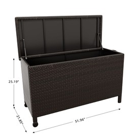 125 Gallon Large Deck Box Waterproof PE Rattan Outdoor Storage Box with Handles and Wheels, Storage Bin for Garden, Balcony, Porch, Pool, Yard