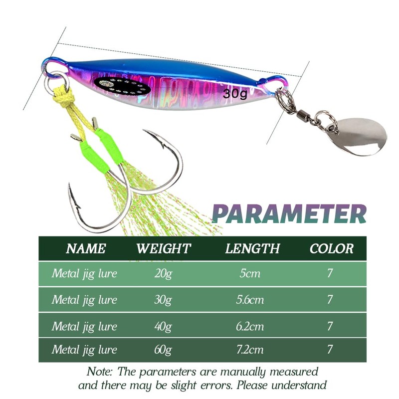 Jig Lure 20g 30g 40g 60g 3D Fast Sinking Luminous