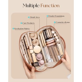 Vlando Makeup Bag,Teacher Appreciation Gifts,Large Capacity Toiletry Bag for Women,PU Leather Waterproof Portable Pouch with Divider & Handle-Brown