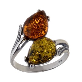 Sterling Silver and Baltic Multicolored Amber Ring "Tulips" size: 7.5