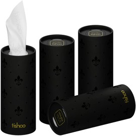 tishoo Hyaluronic Acid-Infused 4-ply Ultra Luxury Tissues | for Car Cup Holders, Home & Travel | 4 Reusable Tubes in Plastic-Free Packaging | Black/Pure