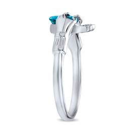 BFF Celtic Irish Friendship Promise AAA CZ Simulated London Blue Topaz Hands & Heart Claddagh Ring For Women Teens .925 Sterling Silver