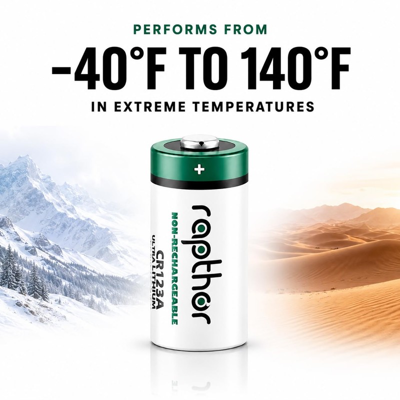 rapthor CR123A 3V Lithium Batteries, 40-Pack, 1650mAh Non-Rechargeable
