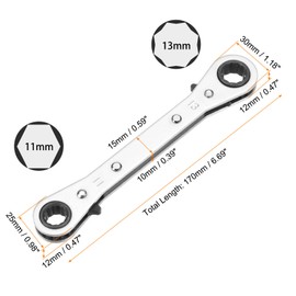 sourcing map Double Box End Reversible Ratcheting Wrench 11mm x 13mm CR-V Steel 180 Degrees Metric Double Head 12-Point 24-Teeth Adjustable Ratchet Gear Socket Spanner, Silver Grey