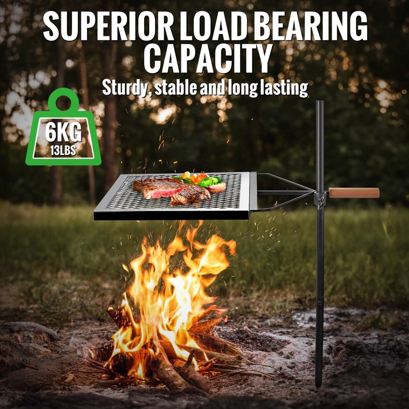 GARLLEN Swivel Campfire Grill, Portable Camping Grates with Heat-Resistant Mesh