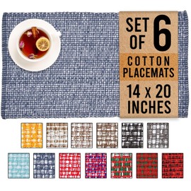 Urban Villa Manteles individuales para mesa de comedor, 100% algodón, 14 x 20 pulgadas, juego de 6 manteles individuales de tamaño grande, color azul/blanco, manteles individuales de dos tonos para cenas familiares, bodas, fiestas, uso diario