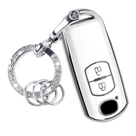 [yoshinari] MAZDA Dedicated Mazda Key Case cx5 cx3 cx8 Axela Atenza demio Advanced Key Luxury Stylish Smart Key Protective Case Full Cover (Set, 2 Buttons, White), set, 2 button white