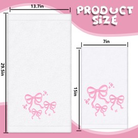 FYSUIMU 2Pcs Pink Bow Hand Towels Cute Bow Knot Embroidered Bathroom Towels Cotton Dish Towels for Coquette Home Party Drying Cleaning Cooking, 29.5 x 13.7 Inch