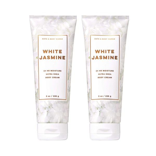 Bath and Body Works White Jasmine 2 Pack Ultra Shea Body Cream 8 Oz. (White Jasmine)