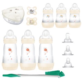 MAM Baby’s First Gift Feeding Set, Newborn Essentials Must Have for 0-3 Months, Self-Sterilizing Anti-Colic Bottles & Brush, Pacifiers, Skinsoft Silicone Nipples & Formula Dispenser, Unisex Set