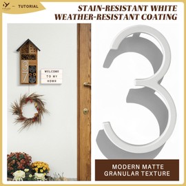 YIPLED 5 Inch House Numbers for Outside, Metal Address Number 6- Modern Design, Weather-Resistant White Crystal Powder Coated Finish, Stain Resistant, No Paint Peeling (White)