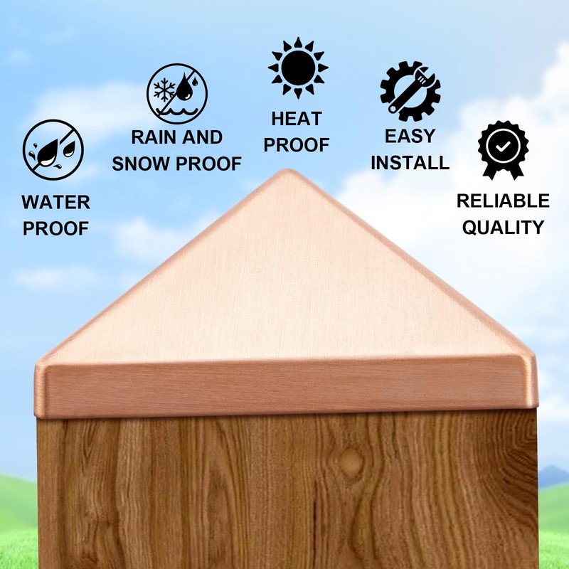Blulu 4 Pcs 4''x4'' (Actual 3.5''x3.5'') Solid Copper Pyramid Post